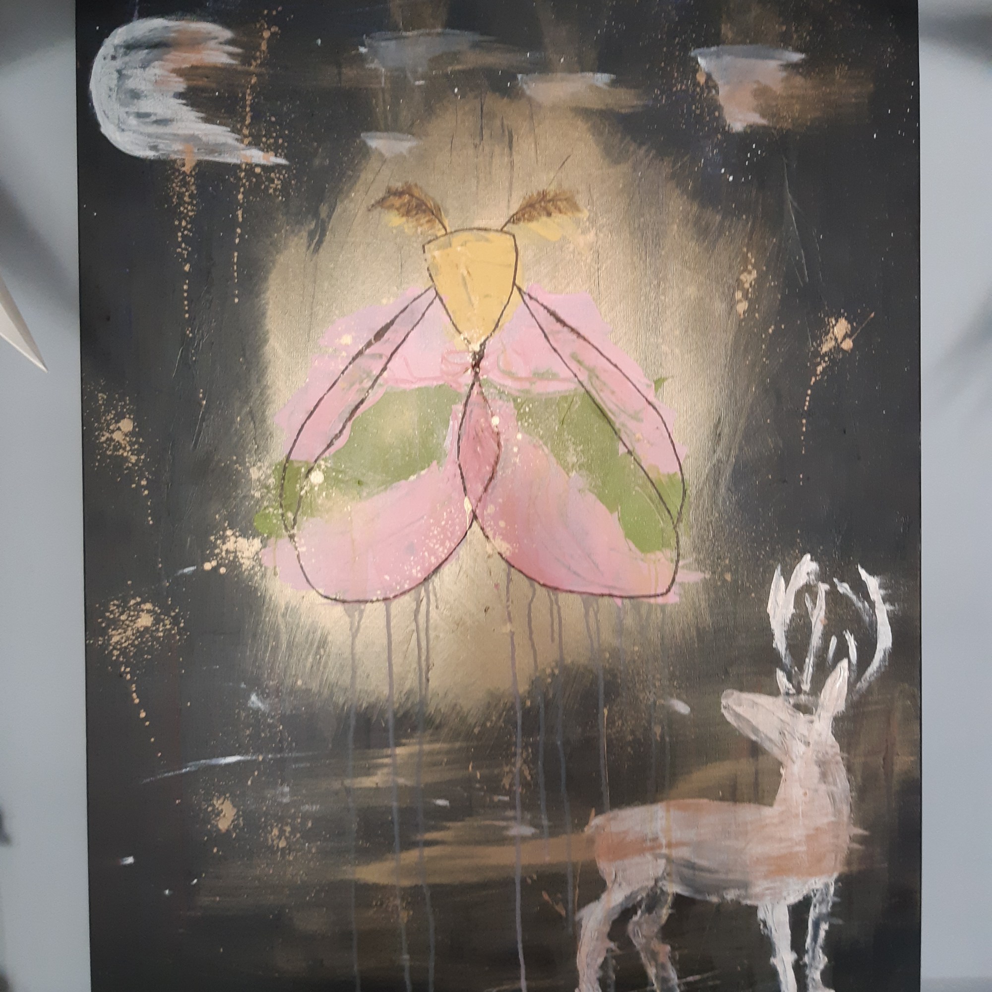 Rosy Maple Moth - Acrylic on Canvas - Large (2'x3') - SOLD