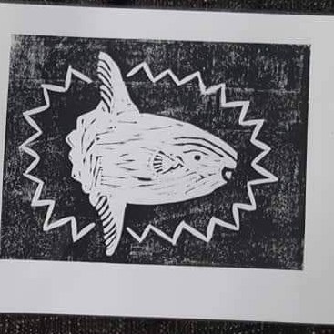 Mola Mola - 8x10 - Lino Print with Black Ink